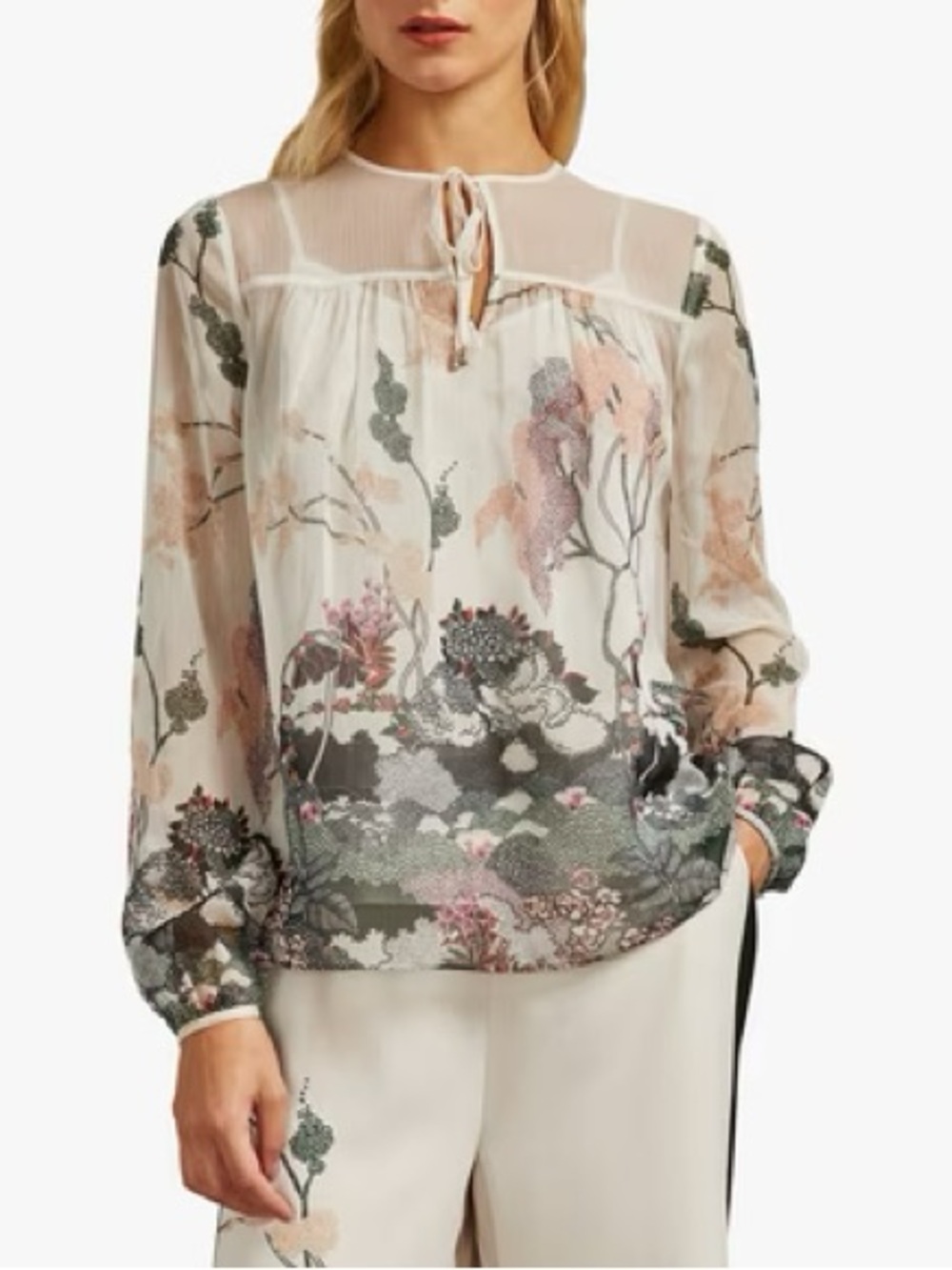 Ted Baker Veriity Willow Gathered Tie Neck Top - SZ 4